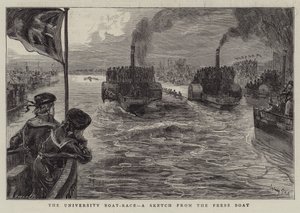 The University Boat-Race, en skisse fra Press Boat av Sydney Prior Hall